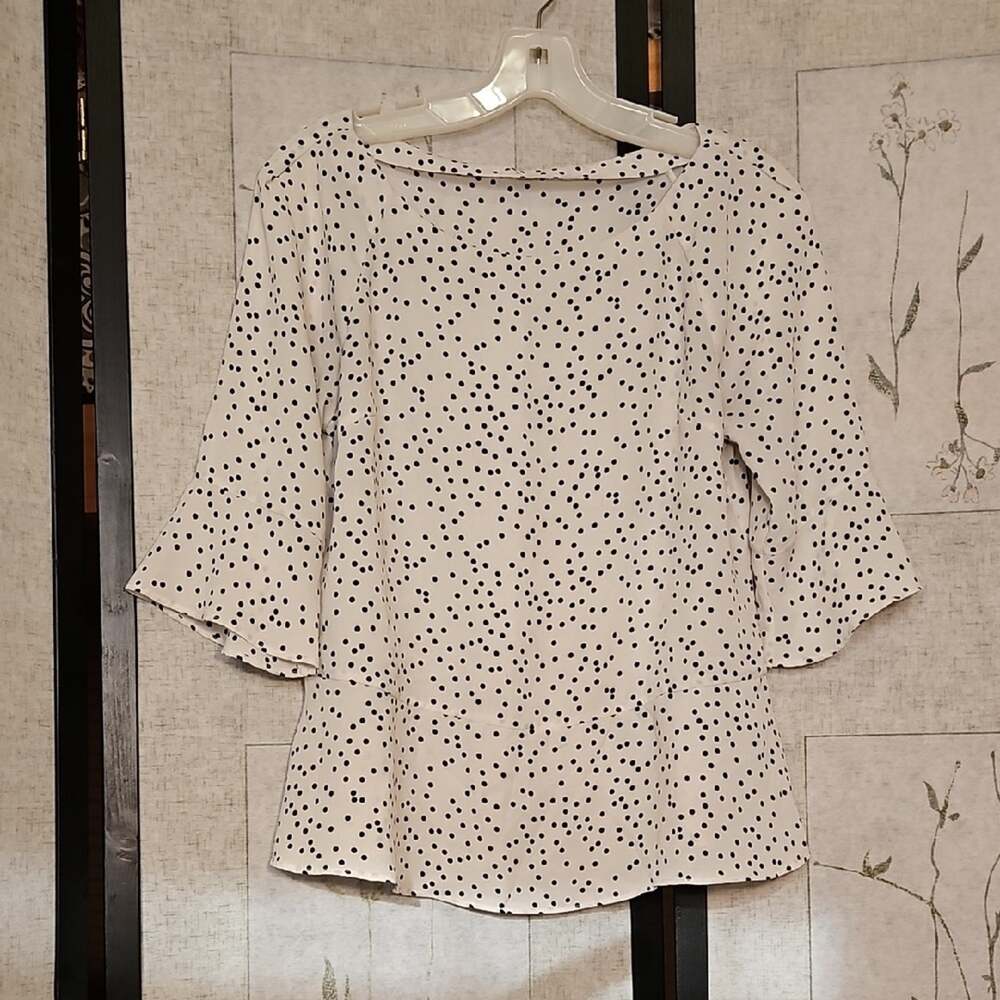 GAP Cream and Black Ruffled Peplum Top